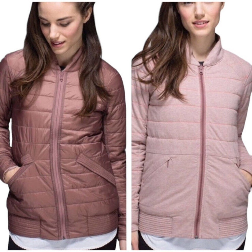 Lululemon The Bomb Bomber‎ Reversible Jacket Women Size 4 Bark Berry Rose Pink - Picture 2 of 16